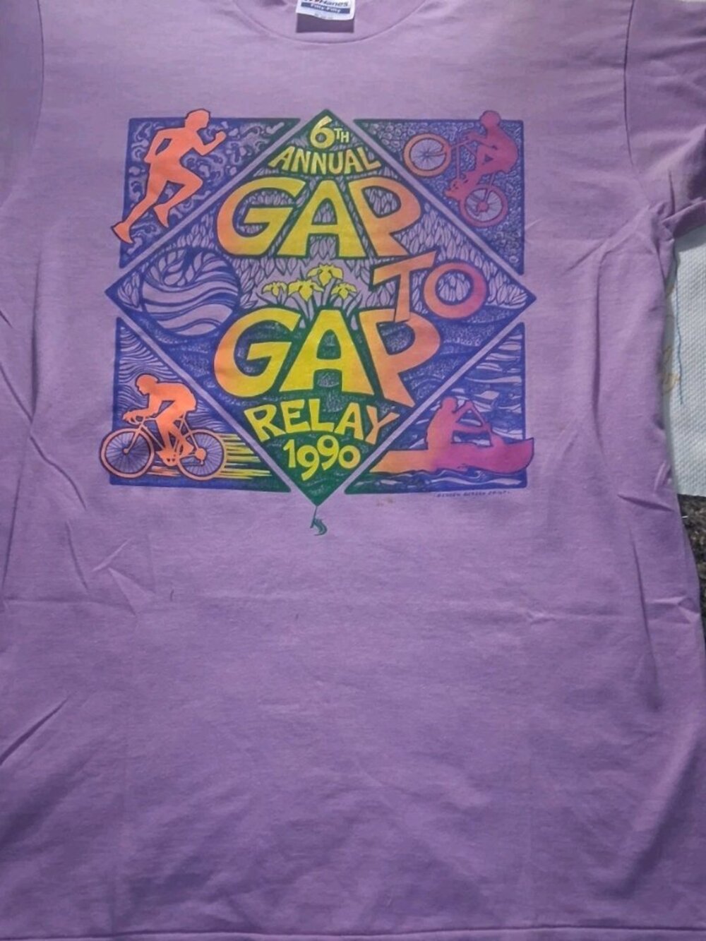 Vintage 1990 Gap to Gap Relay Graphic Tee Purple Hanes M Single Stitch